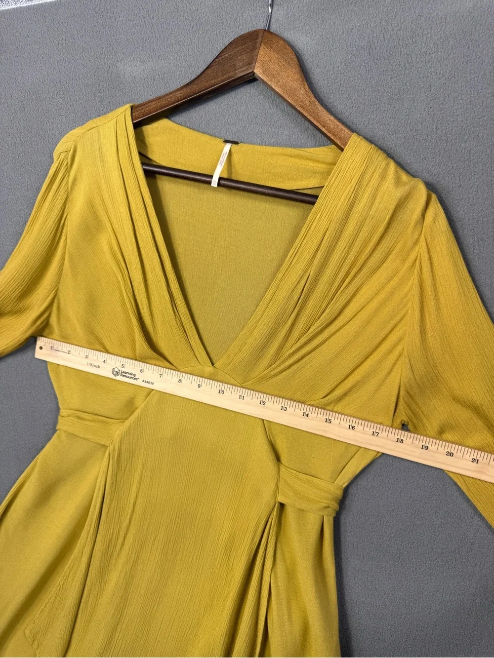 Free People Mustard Yellow V-Neck Flowy Tunic Dress with Waist Tie, XS